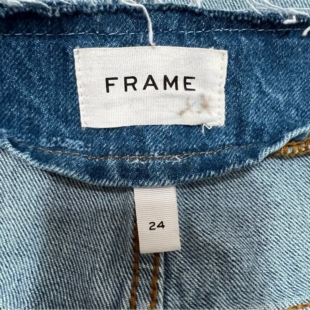 Frame Cut Off Waist Maxi Jean Denim Skirt Womens 24 Blue Front Slit Raw Hem